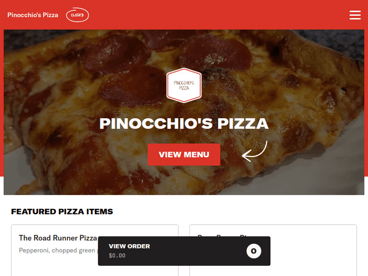 Orderpinocchiospizzamenu