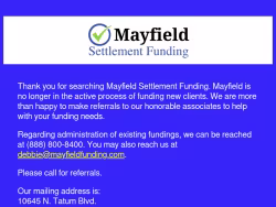Mayfieldsettlementfunding